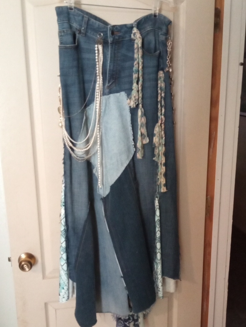 Wrangler Patchwork Denim Maxi Skirt in Mixed Blue
